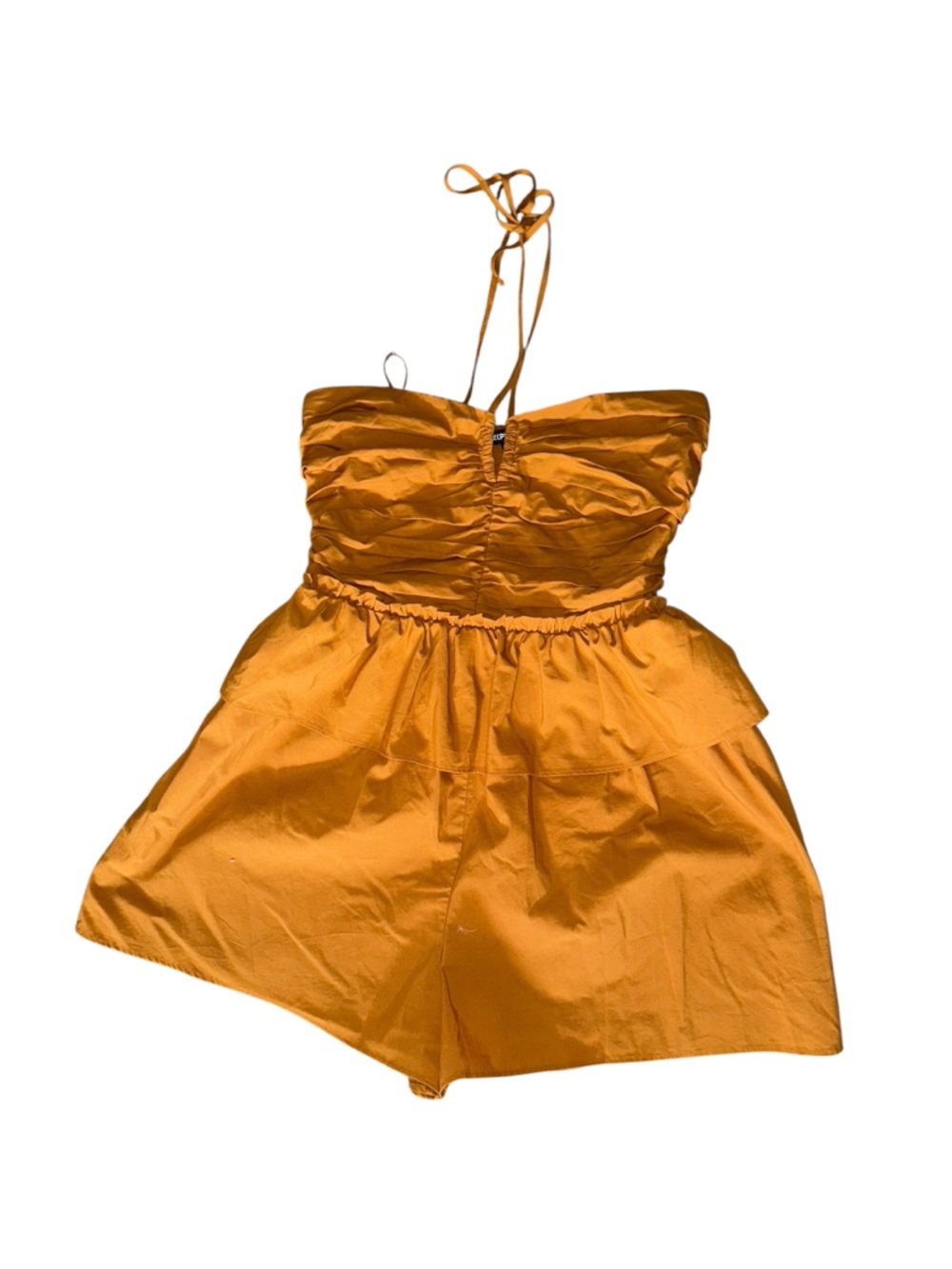 Express Mustard Strapless Ruched Peplum Mini Dress - Picture 3 of 6